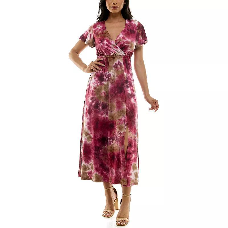 Women's Nina Leonard Tie Dye Print Flutter Sleeve V-Neck Maxi Dress, Size: Large, Blue Team Product Image