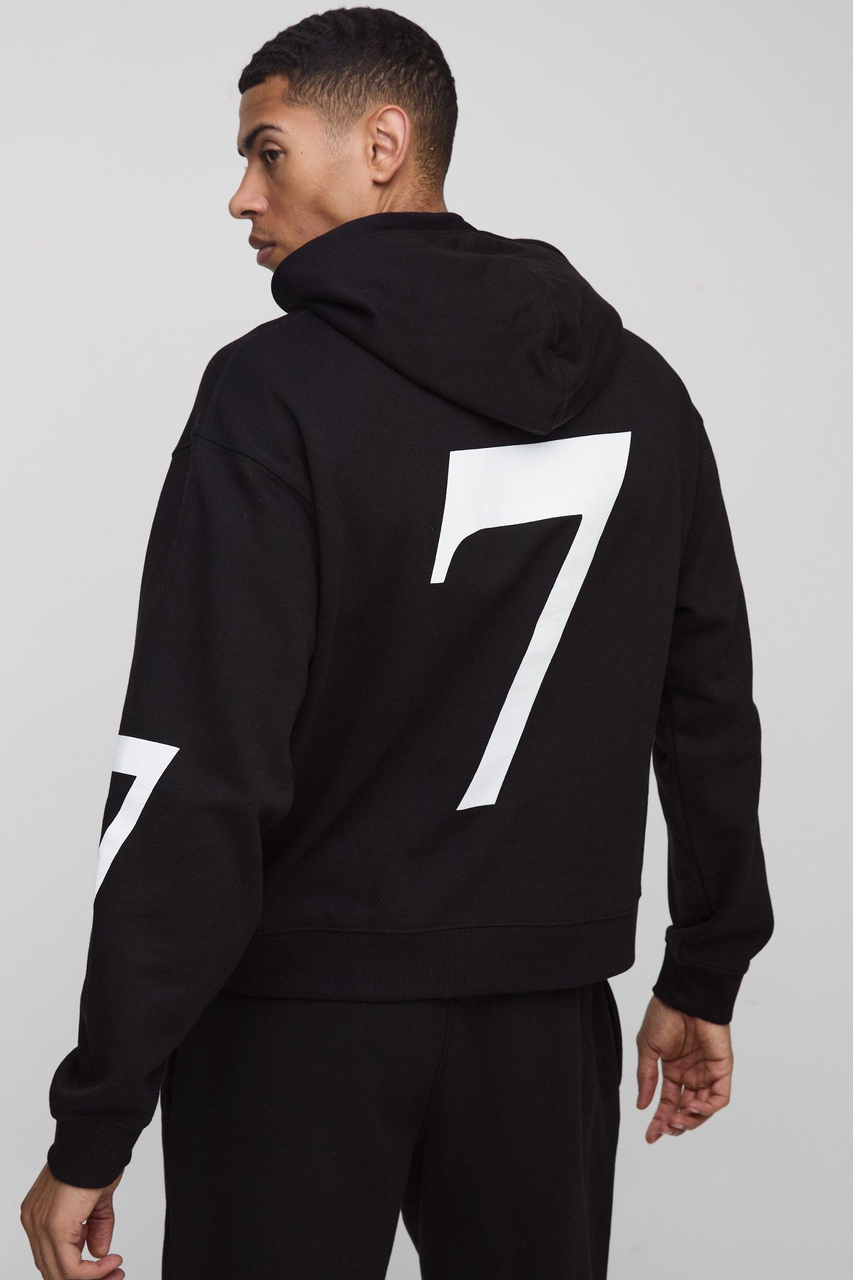 Oversized Boxy 7 Print Hooded Tracksuit | boohooMAN USA Product Image