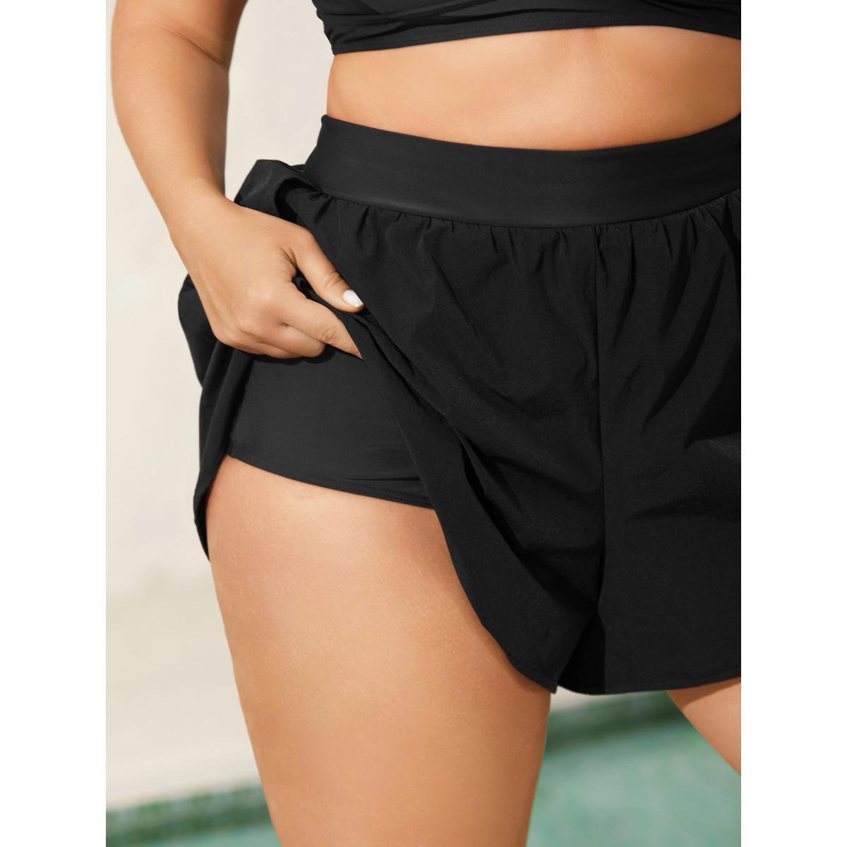 Plus Size Bud-Shape Overlap Hem Swim Bottoms Women's Swimwear Black Resort High stretch Bodycon Mid Rise Curve Swim Bottoms BloomChic 30/6X Product Image
