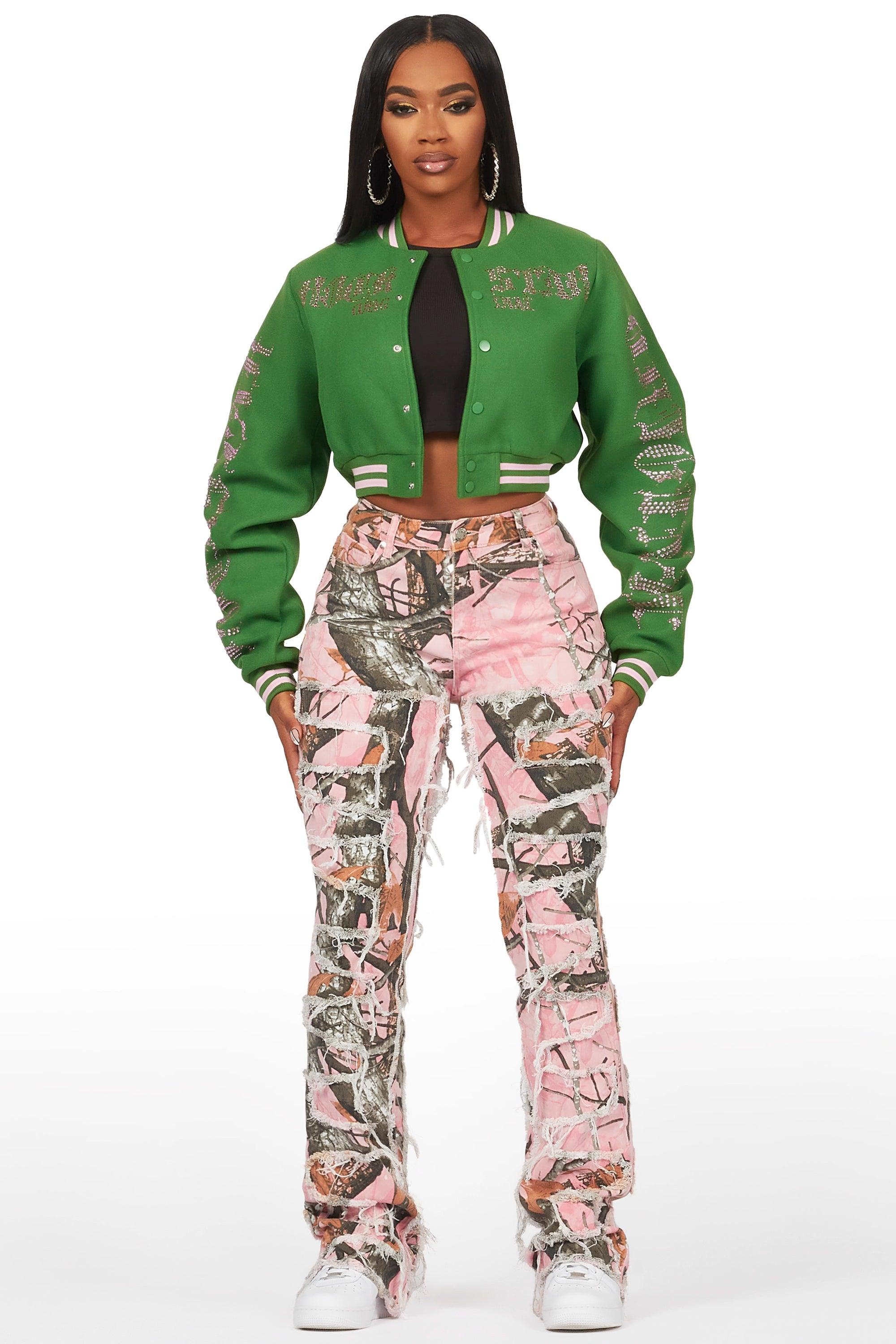 Zariyah Pink Tree Camo Stacked Flare Jean Female Product Image