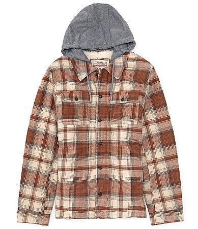 Levi's(r) Washed Cotton Shirt Jacket with A Jersey Hood and Sherpa Lining (Ombre Plaid) Men's Clothing Product Image