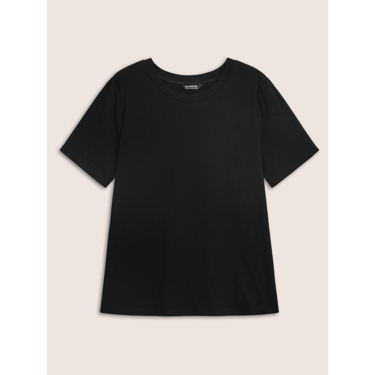 Plus Size Cotton Solid Basic Crew Neck Stretched T-shirt Black Women Basics Non Round Neck Everyday T-shirts BloomChic 12/L Product Image