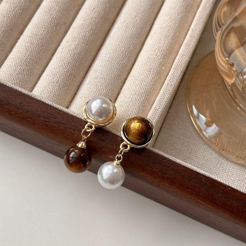 Gemstone Faux Pearl Asymmetrical Drop Earring Product Image