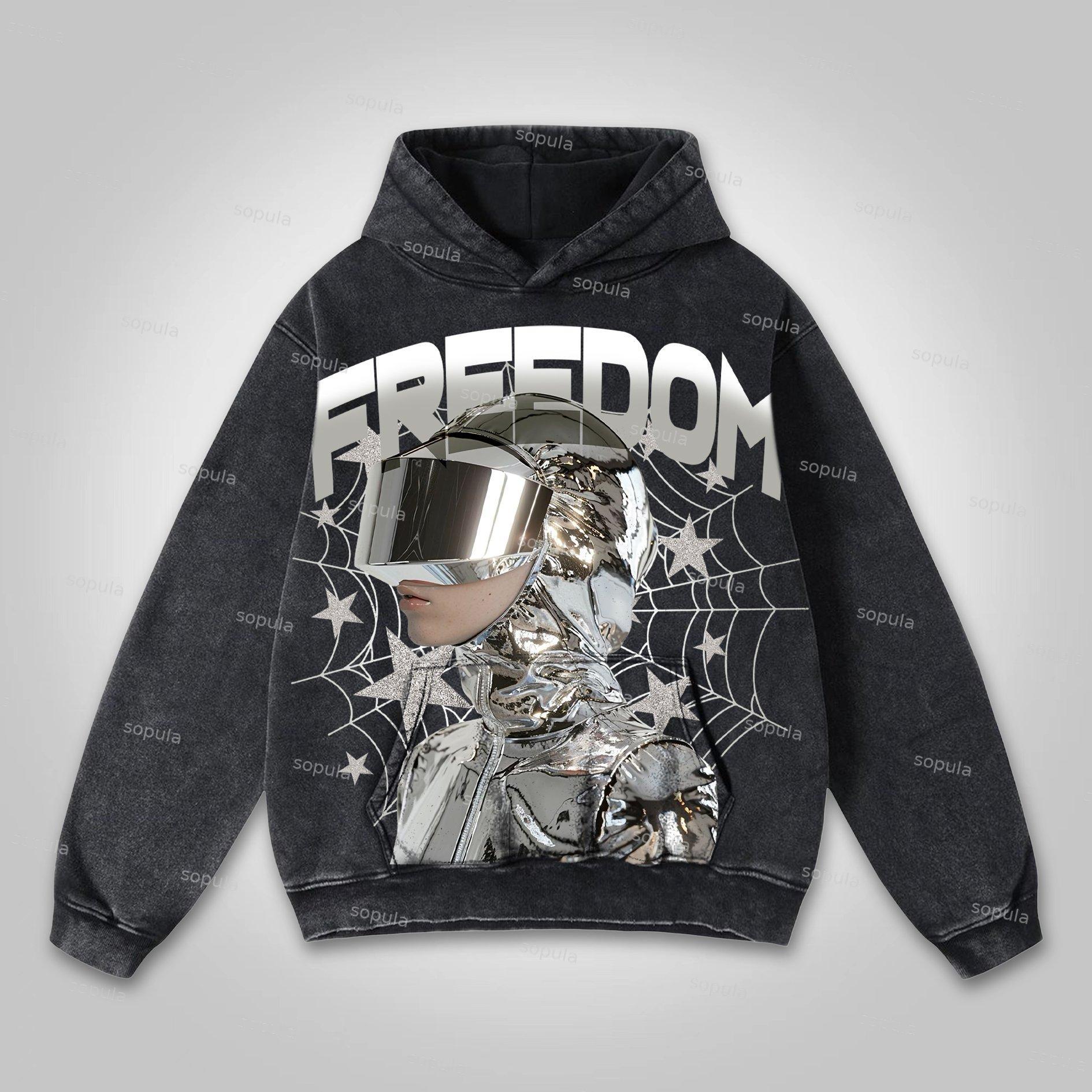Sopula Freedom Astronaut Graphic Print Washed Hoodie Product Image