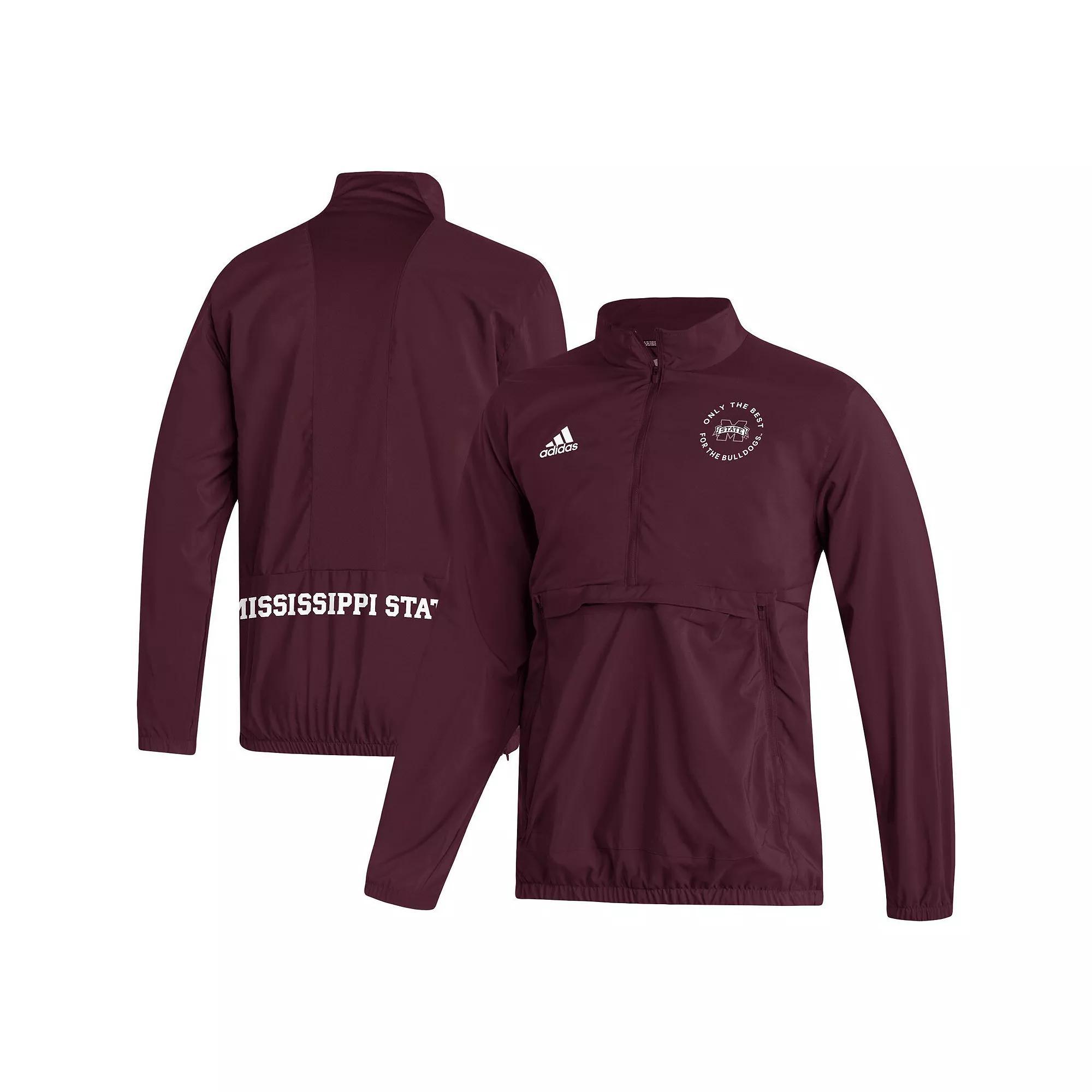 Men's adidas Maroon Mississippi State Bulldogs AEROREADY Half-Zip Jacket, Size: Large, Mst Red Product Image