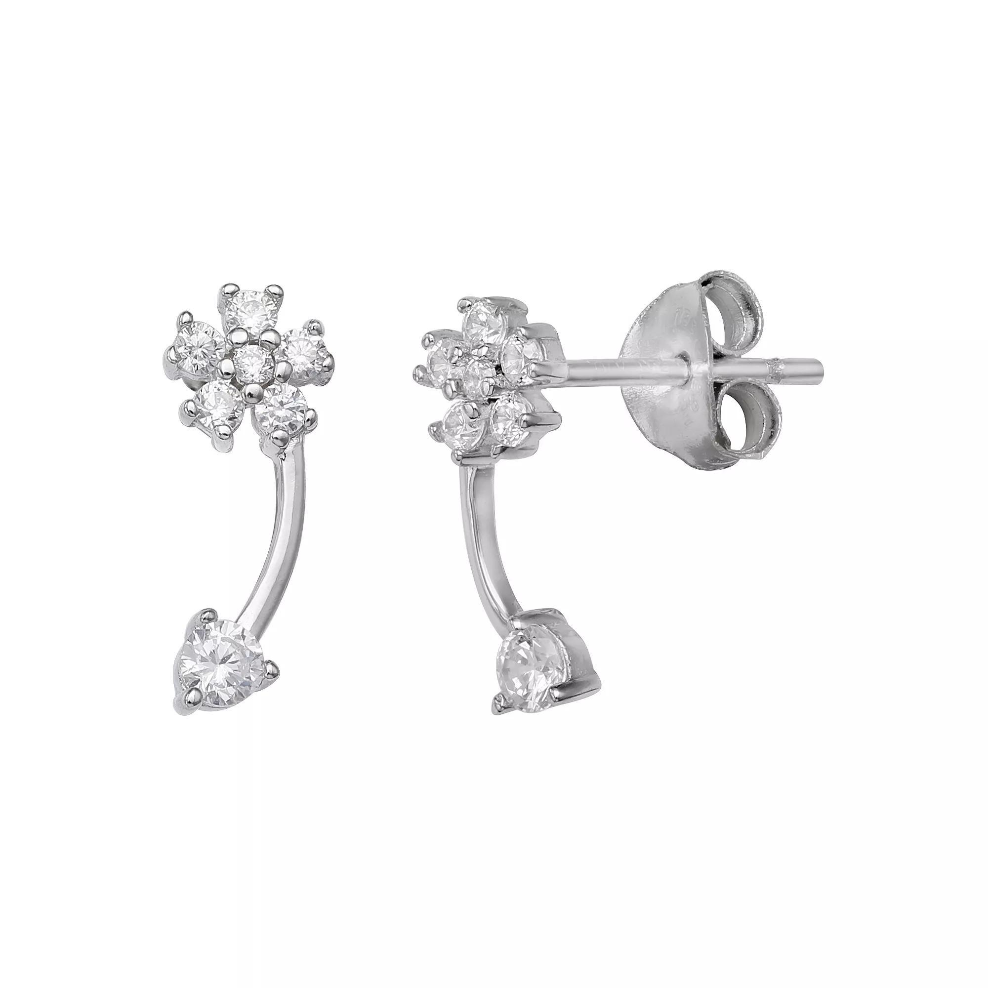 PRIMROSE Sterling Silver Cubic Zirconia Flower Curved Stick Stud Earrings, Women's Product Image