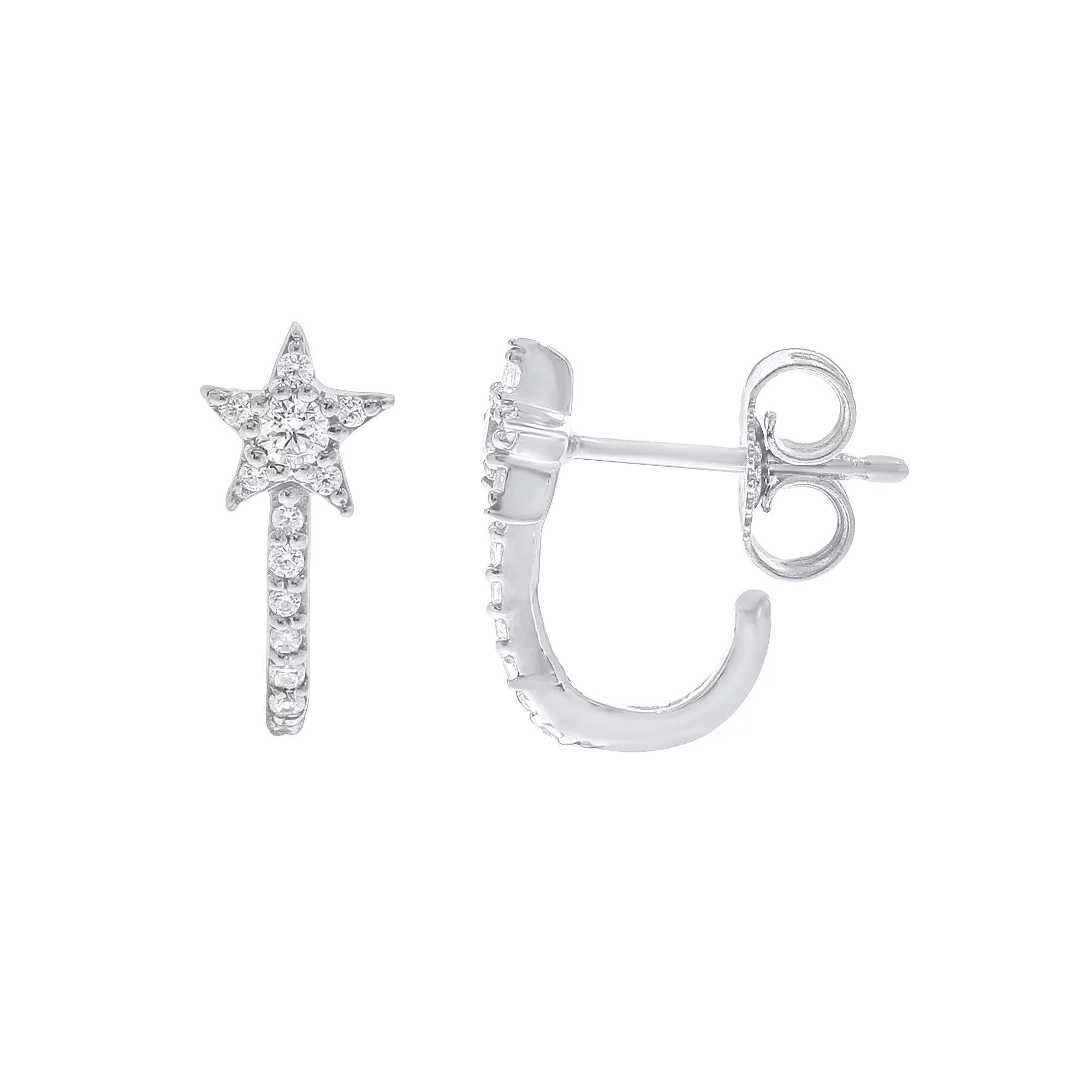 Sterling Silver 1/6 Carat T.W. Diamond Star Earrings, Women's Product Image