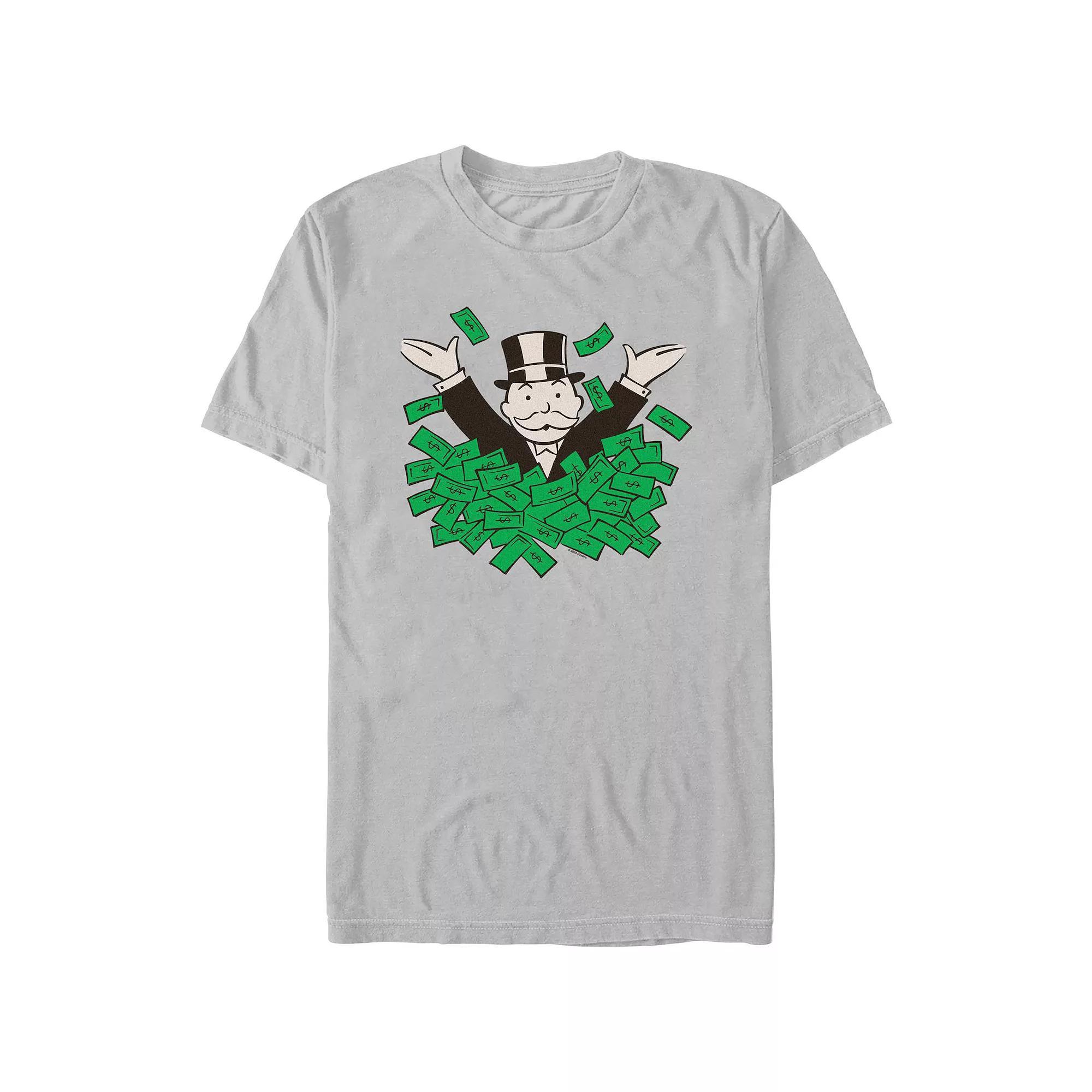 Men's Monopoly Mr. Monopoly In Money Pile Graphic Tee, Size: XL, Silver Product Image