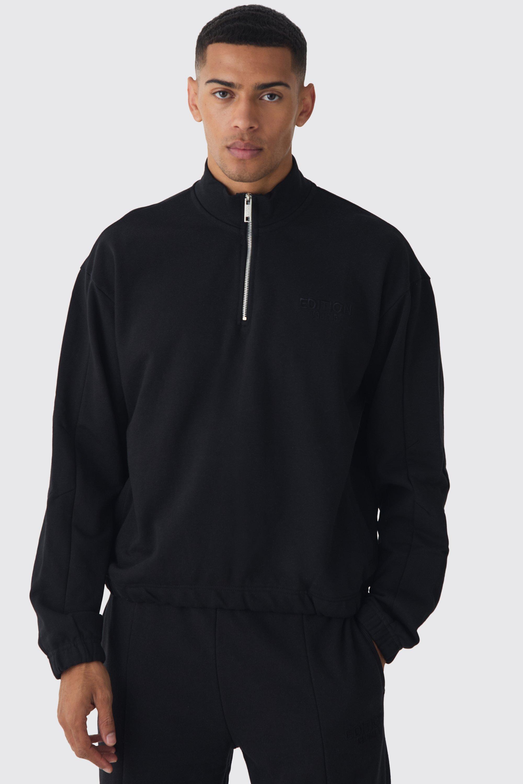 Mens Black EDITION Oversized Boxy Heavyweight Funnel Neck Sweatshirt, Black Product Image