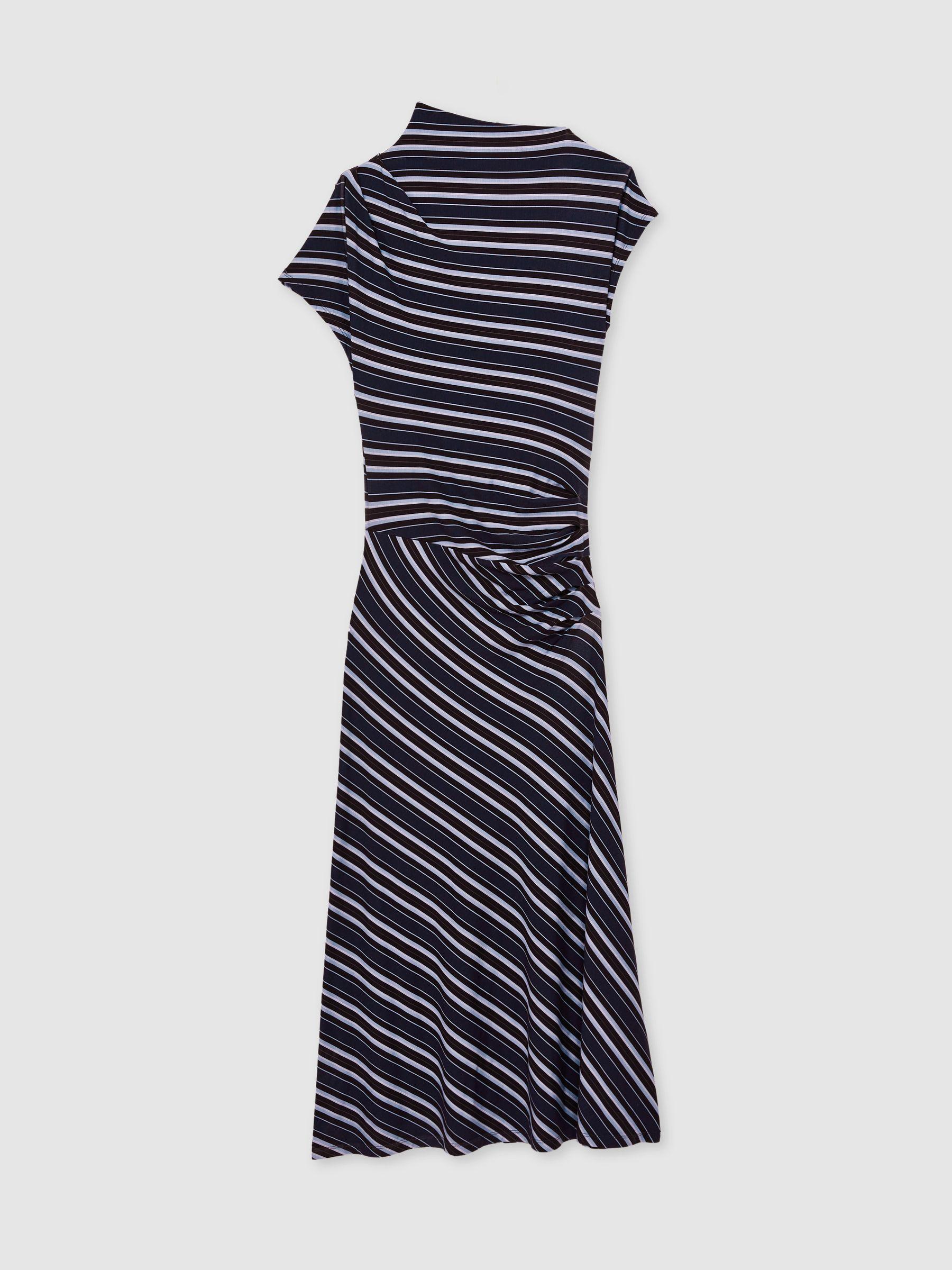 Petite Stripe-Print Draped Midi Dress in Blue Product Image