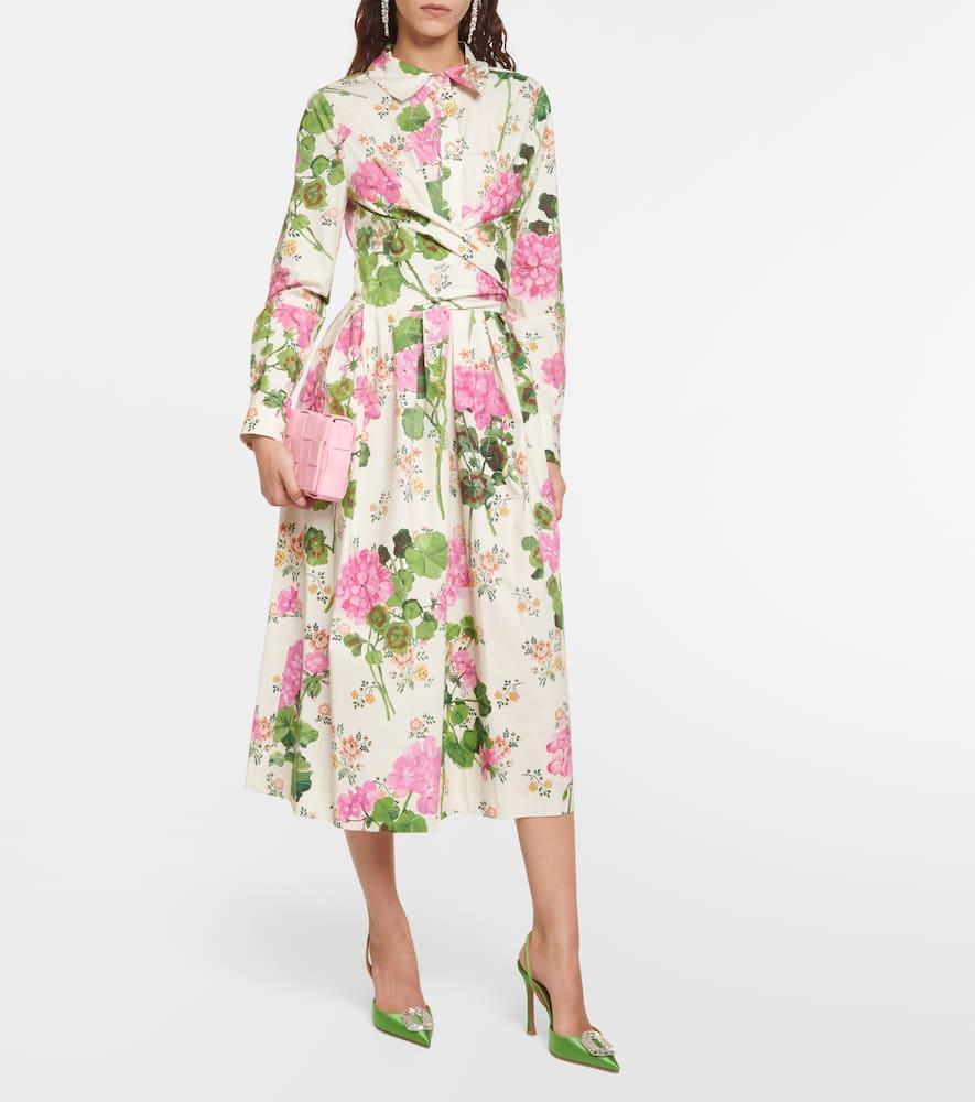 OSCAR DE LA RENTA Geranium Wallpaper Cotton Poplin Dress In Pink Multi Product Image