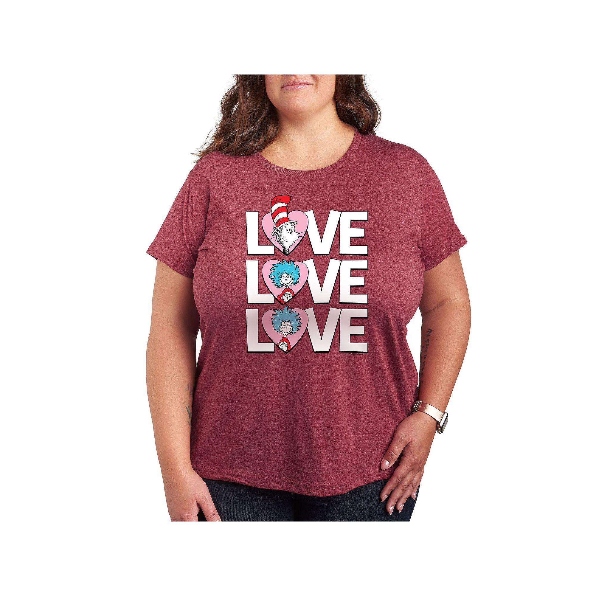 Plus Size Dr. Seuss Love Stacked Graphic Tee, Women's, Size: 2XL, Grey Dark Red Product Image