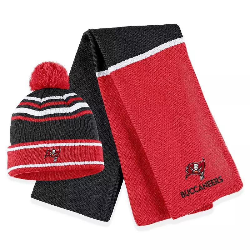 Womens WEAR by Erin Andrews Tampa Bay Buccaneers Colorblock Cuffed Knit Hat with Pom and Scarf Set Product Image