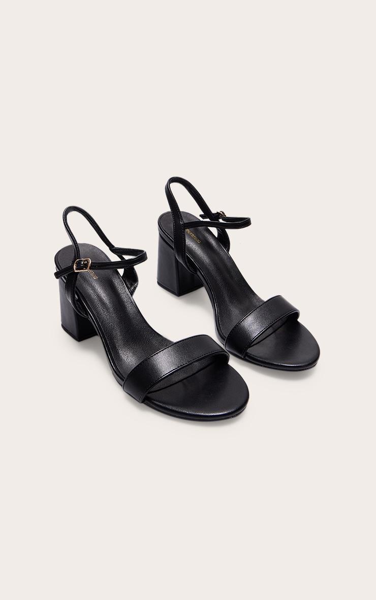 Black PU Basic Strap Detail Low Heeled Sandals Product Image