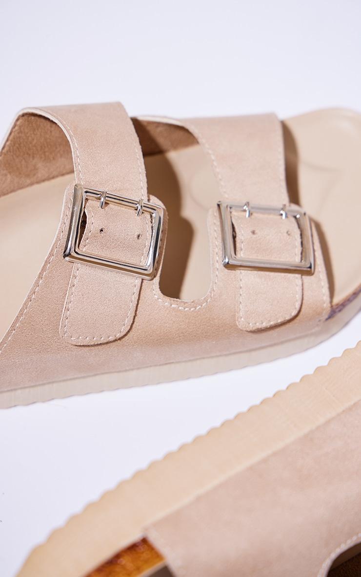 Beige Faux Suede Round To Buckle Chunky Sole Slides Product Image