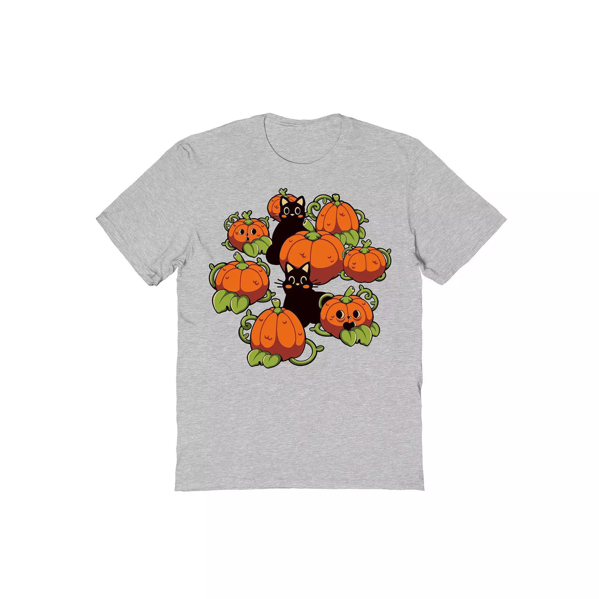 Men's Cats and Pumpkins Kawaii Halloween Graphic Tee, Size: Medium, Sport Gray Product Image