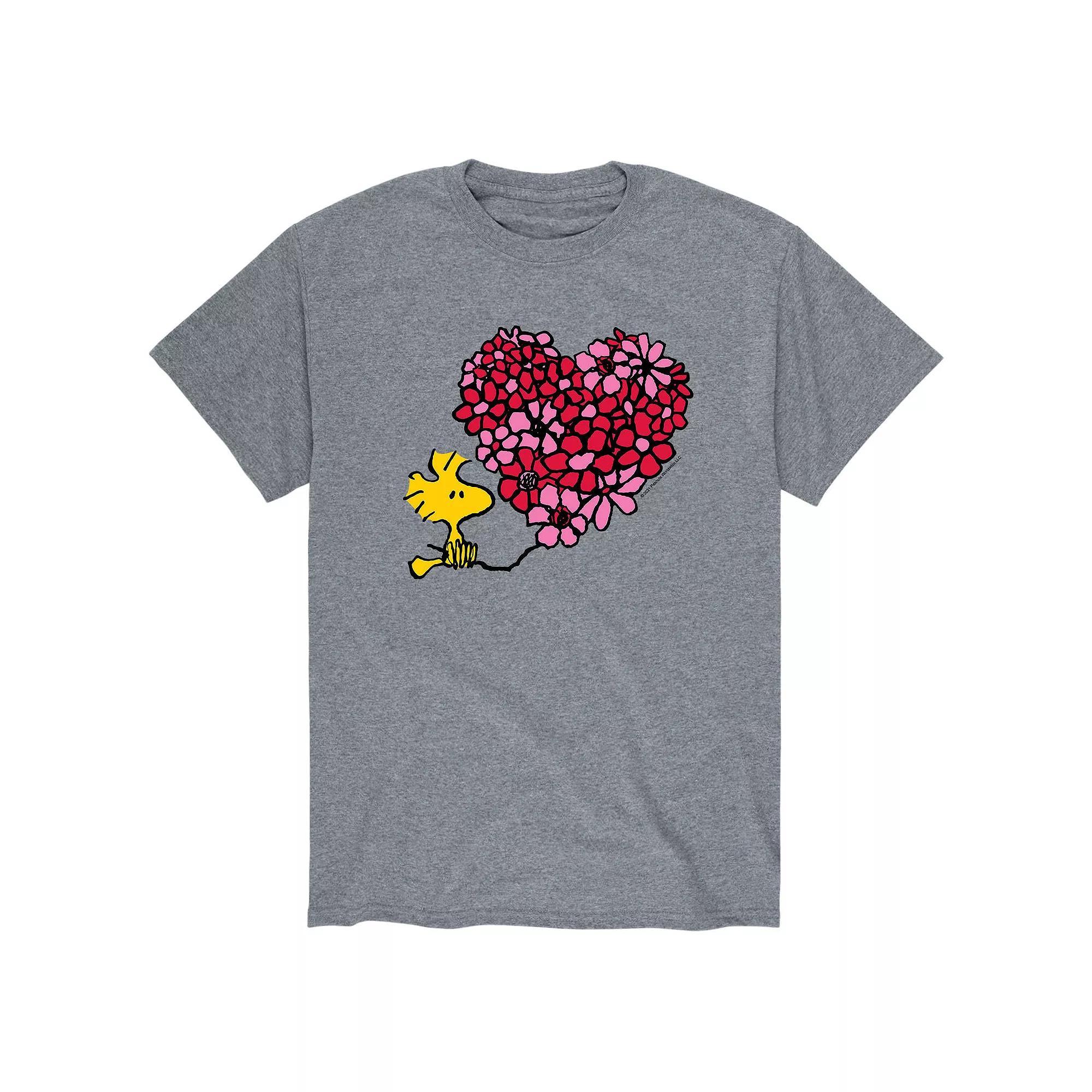 Men's Peanuts Woodstock Floral Heart Tee, Size: XS, Gray Product Image
