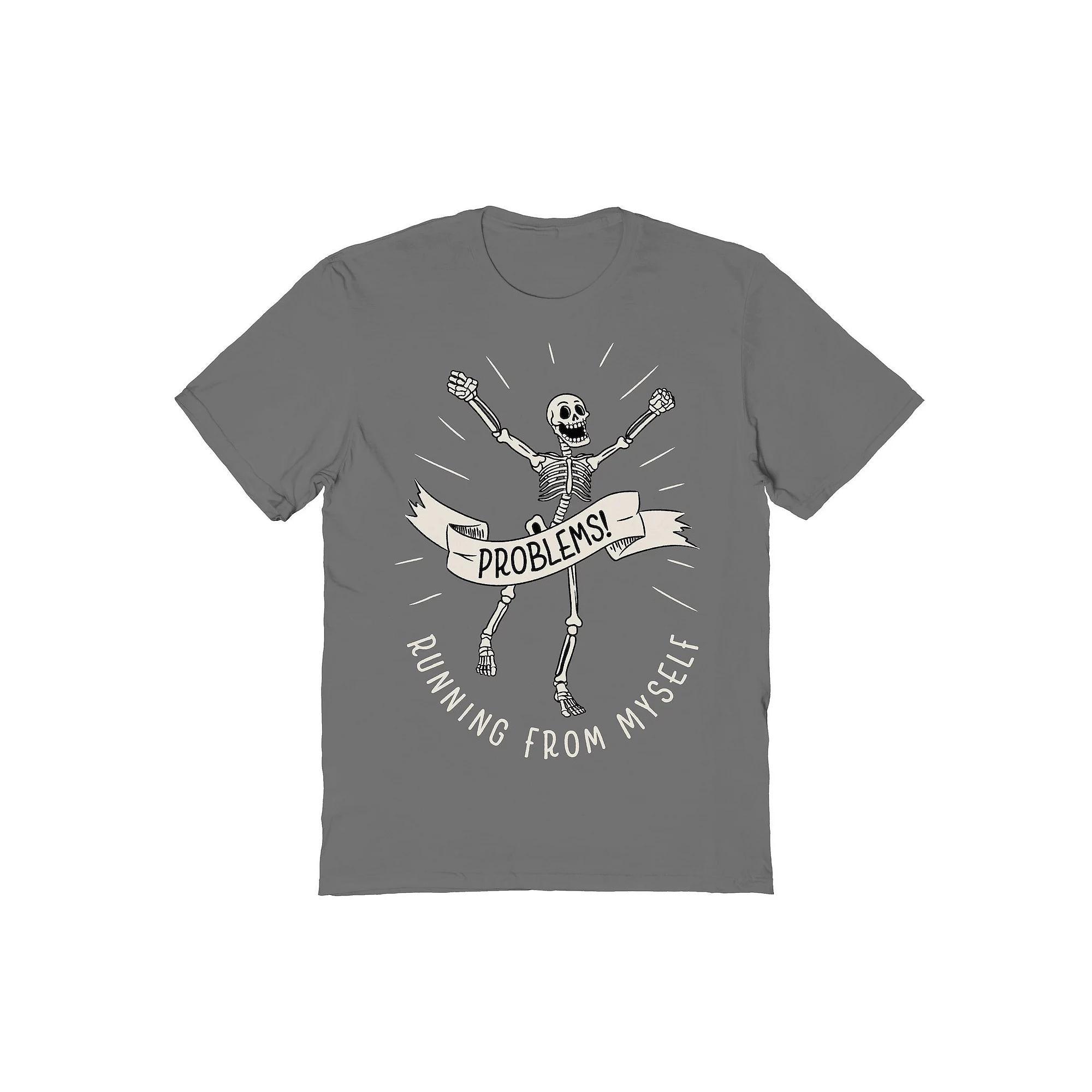 Men's Running From Myself Skeleton Halloween Graphic Tee, Size: XL, Grey Product Image