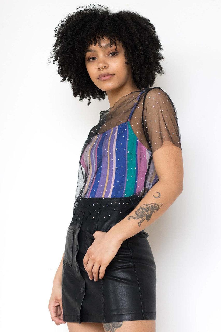 Black Holographic Dots Mesh Tee Product Image