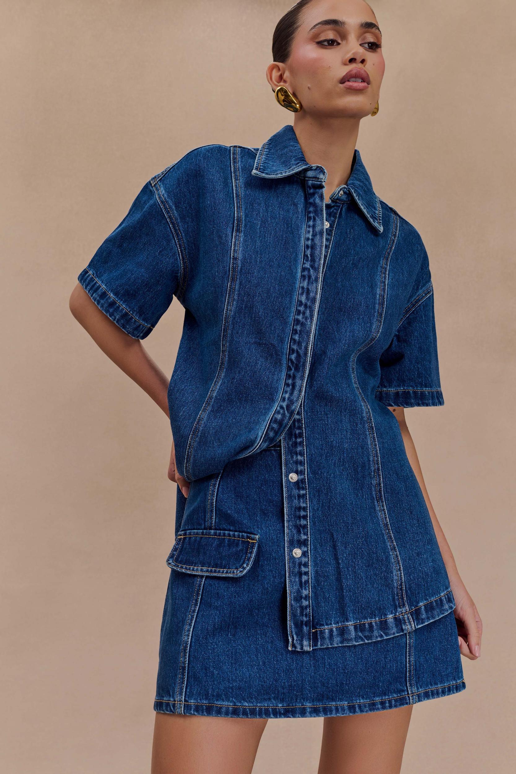 Maya Oversized Denim Shirt - Dark Blue Product Image