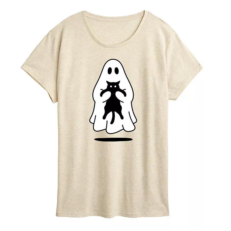 Womens Ghost Holding Black Cat Graphic Tee Product Image