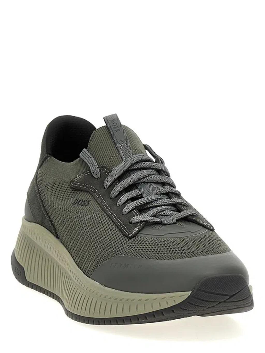 HUGO BOSS Ttnm Evo Mens Trainers With Knitted Uppers In Dark Green 305 Product Image