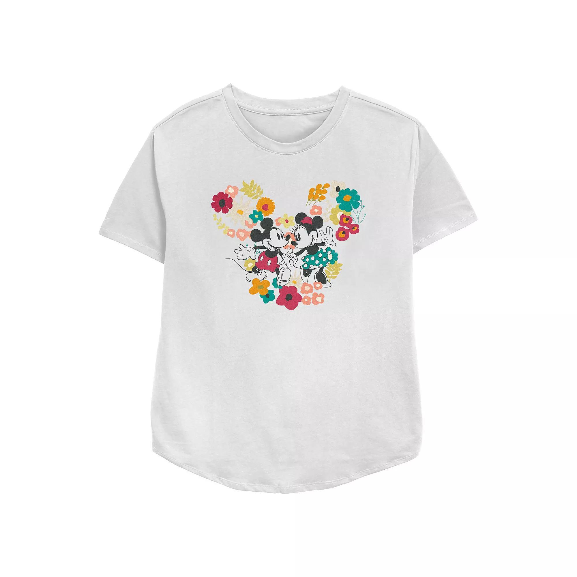 Disney's Mickey Mouse With Minnie Mouse Floral Pair Women's Relaxed Fit Graphic Tee,  Product Image