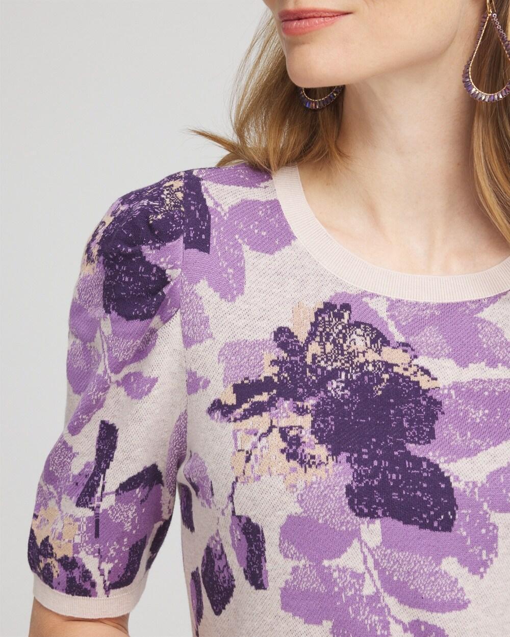 Elbow Sleeve Floral Crew Neck Sweater Product Image