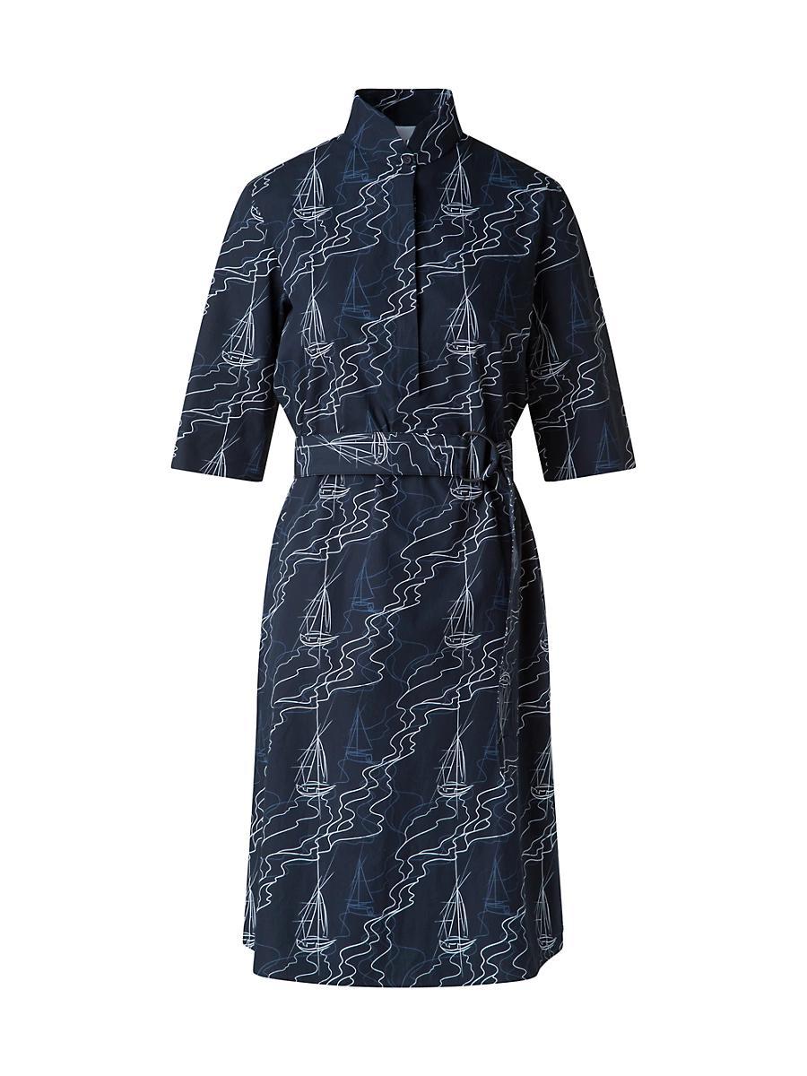 Womens Sailboat Belted Cotton Shirtdress Product Image