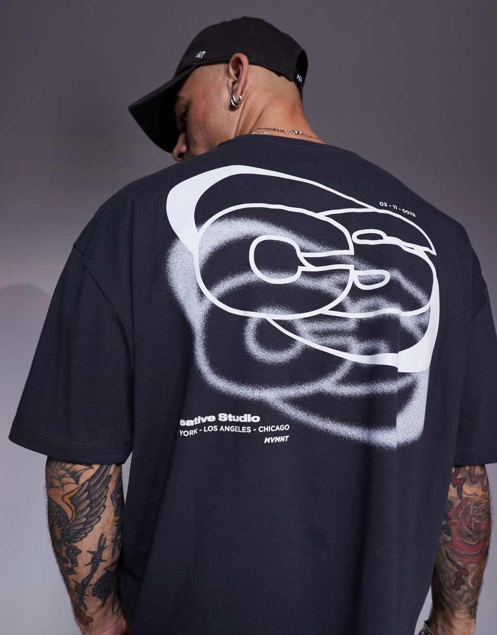 ASOS DESIGN boxy oversized t-shirt with back print in charcoal Product Image