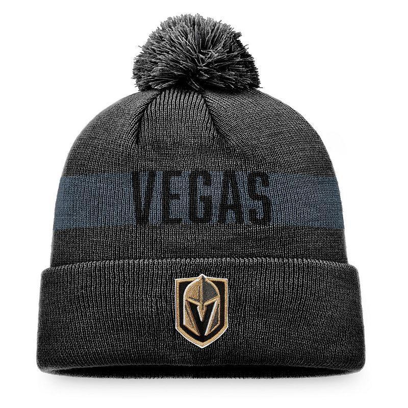 Men's Fanatics Branded Charcoal Vegas Golden Knights Fundamental Patch Cuffed Knit Hat with Pom, Lvk Charco Product Image