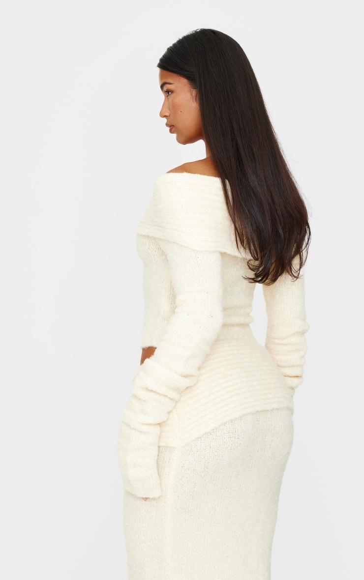 Cream Soft Bobble Knit Bardot Foldover Top Product Image