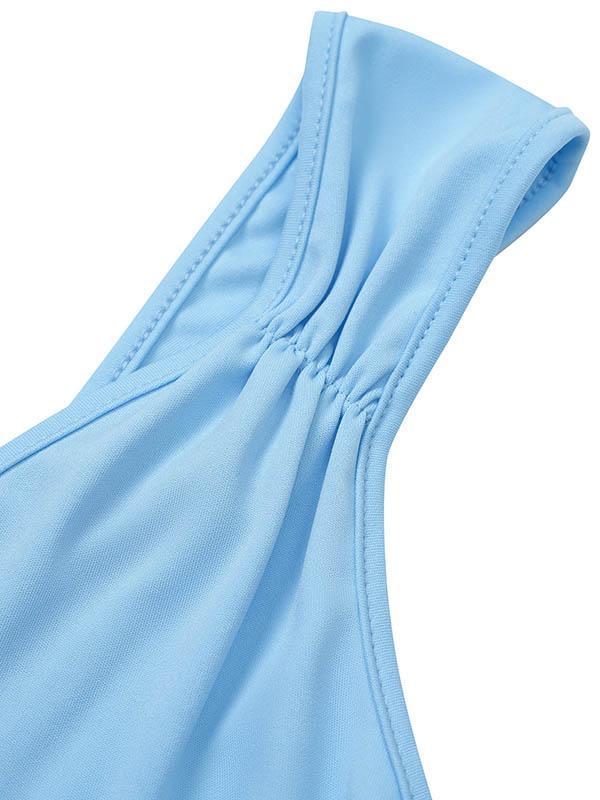 Bodycon Sleeveless Pleated Solid Color Split-front Zipper V-neck Midi Dresses Product Image