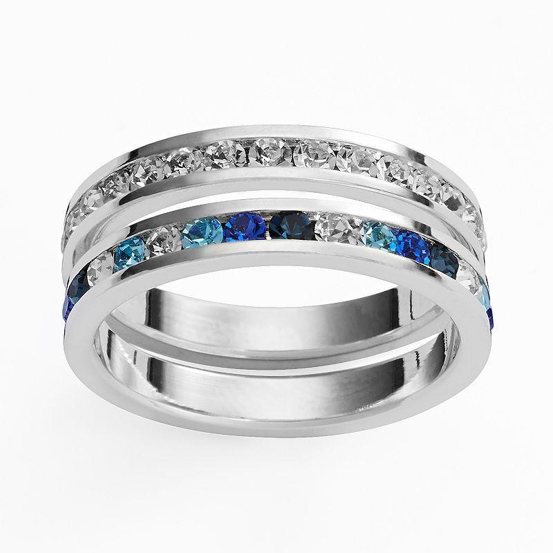 Traditions Jewelry Company Silver Plate Blue & White Crystal Stack Ring Set, Womens Product Image