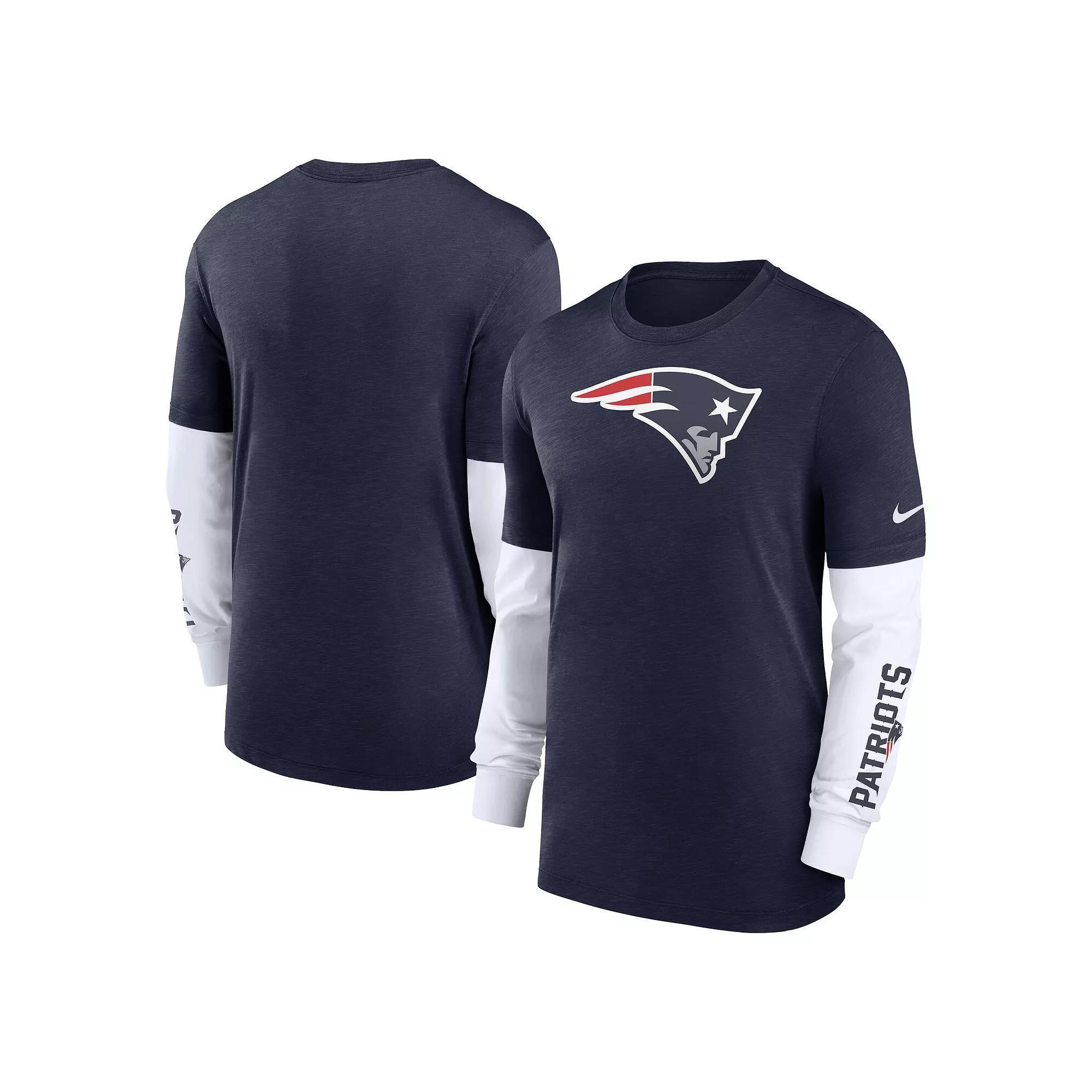 Men's Nike Heather Navy New England Patriots Slub Fashion Long Sleeve T-Shirt, Size: Small, Blue Product Image