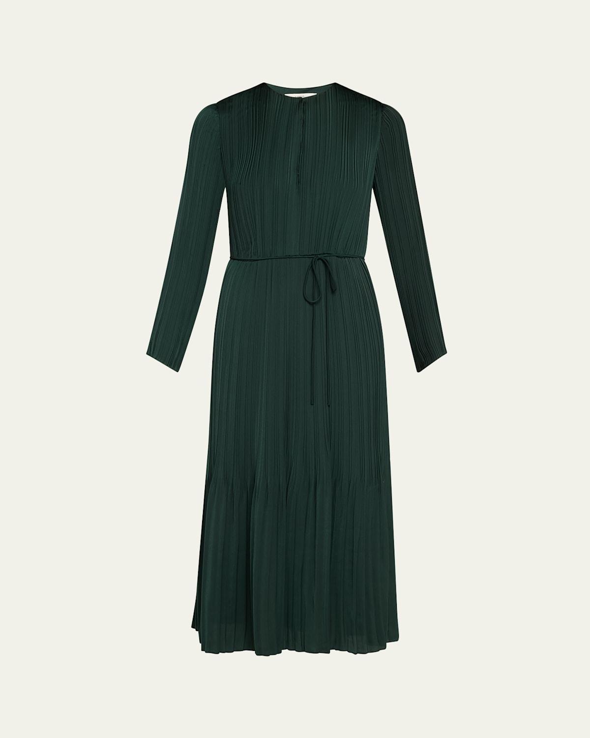 Pleated Midi Dress In Marine Pine Product Image