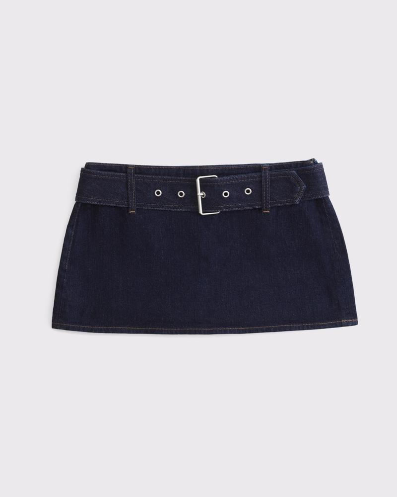 The A&F Scarlett Mid Rise Denim Mini Skort Product Image