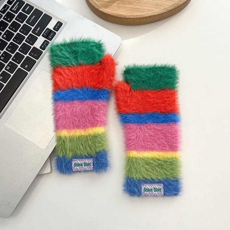 Color Block Knit Fingerless Gloves Product Image