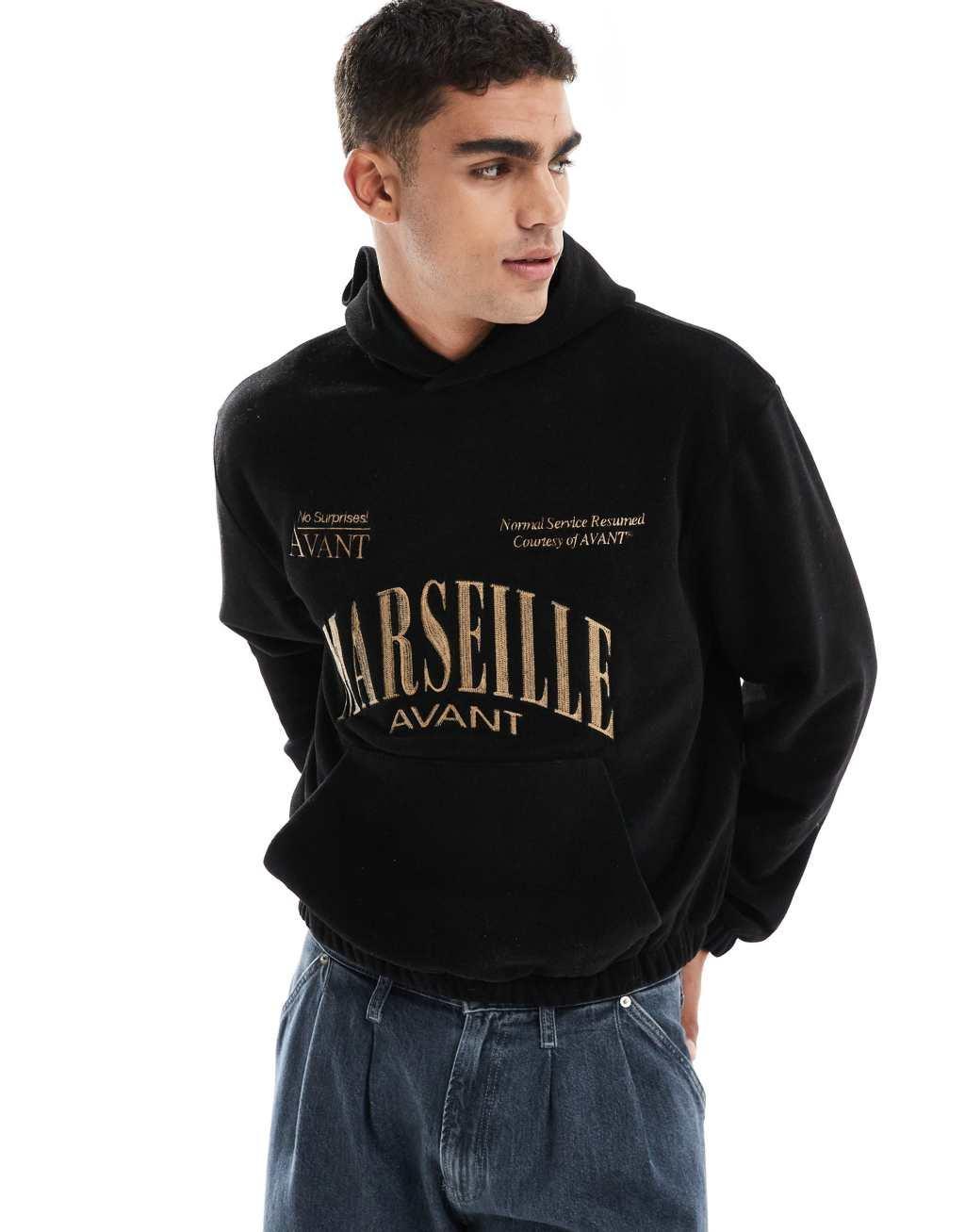 ASOS DESIGN boxy oversized hoodie with embroidery in black Product Image