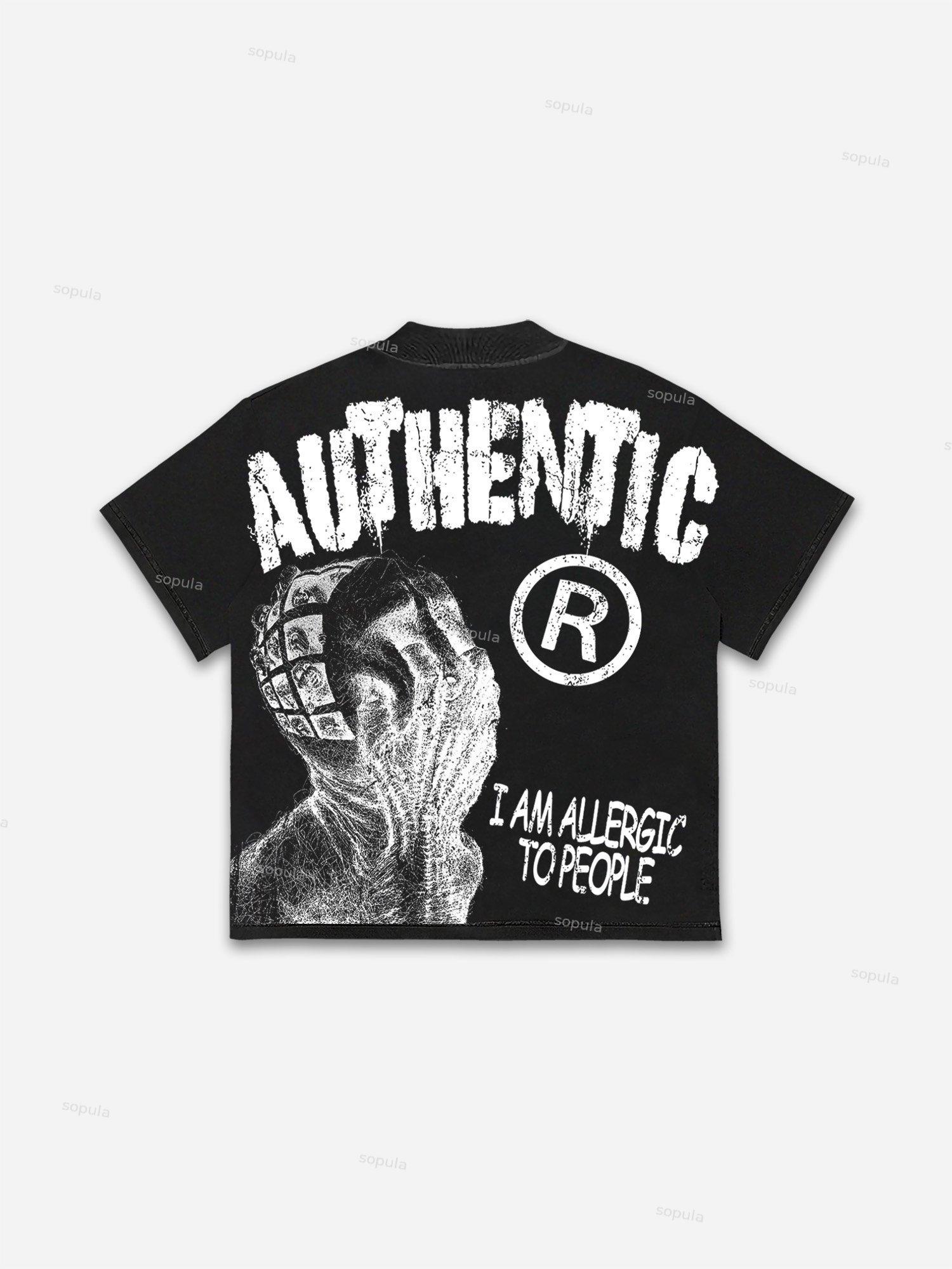 Sopula Vintage I Am Allergic To People Graphics Print Cotton T-shirt Product Image