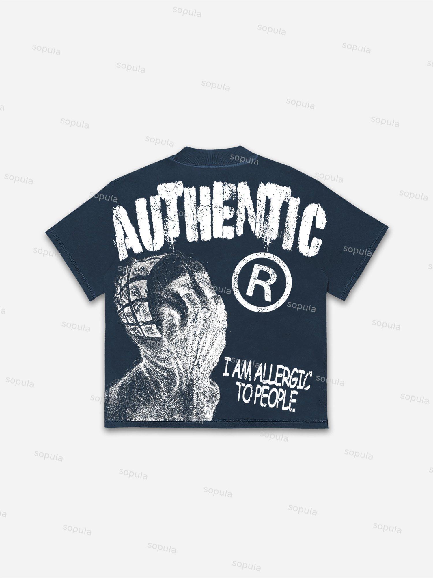 Sopula Vintage I Am Allergic To People Graphics Print Cotton T-shirt Product Image