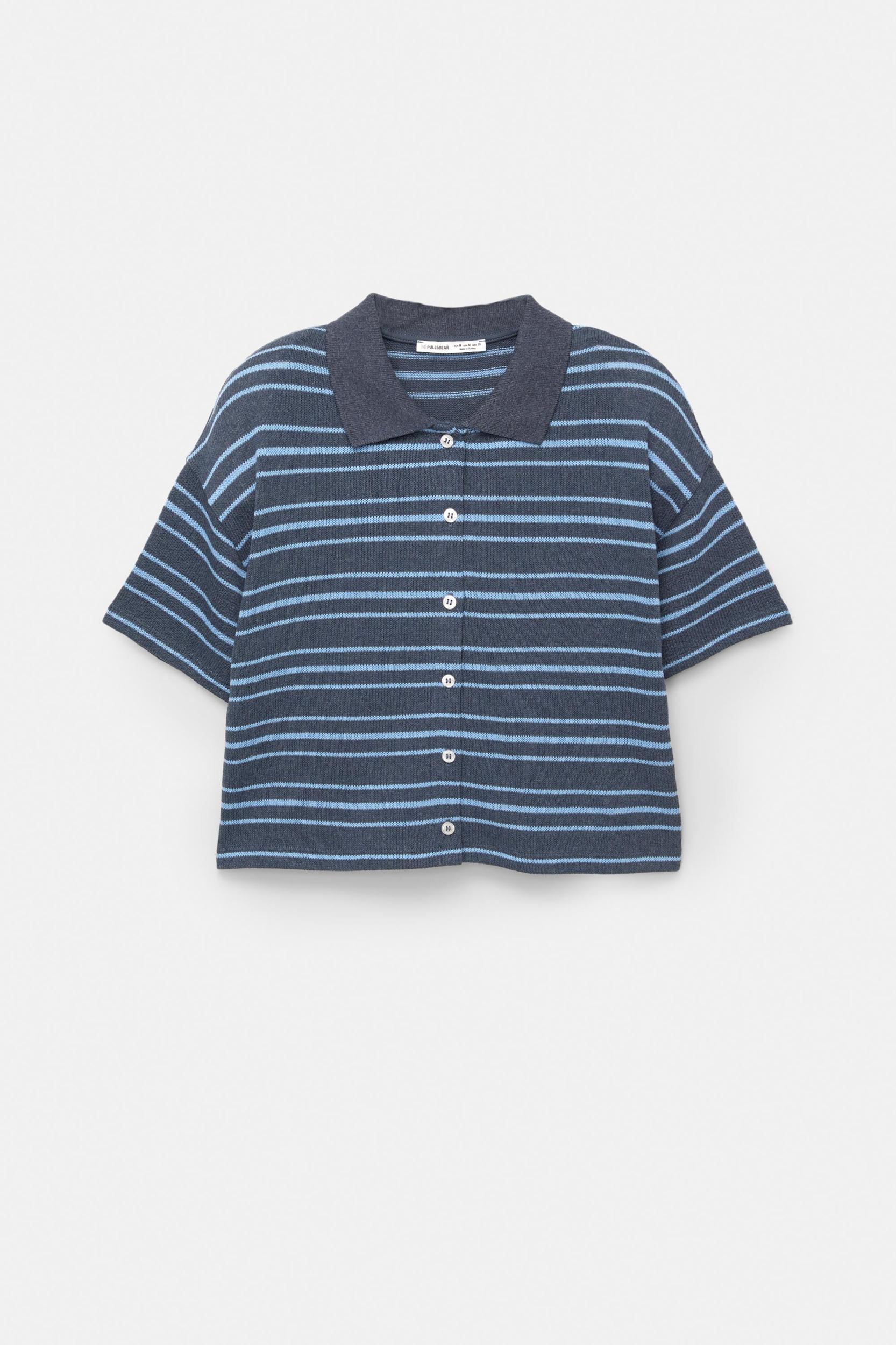 Striped knit polo shirt Product Image