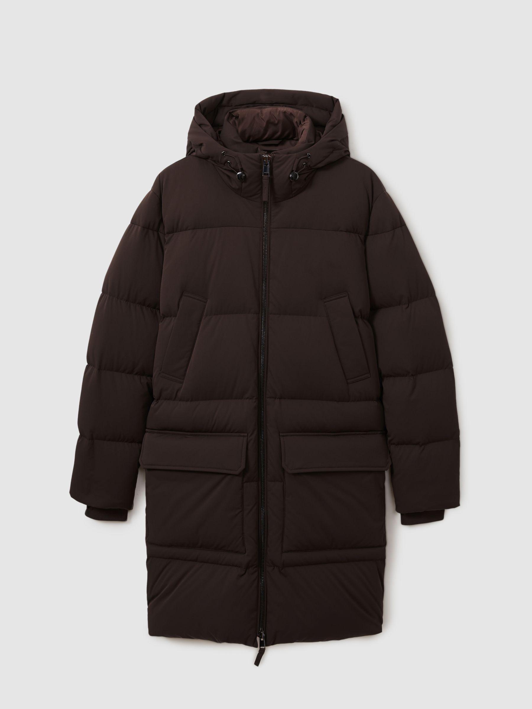 Quilted Hooded Puffer Coat in Brown Product Image