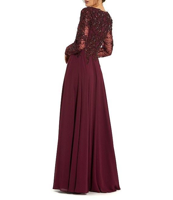 Mac Duggal Embellished Floral Lace V-Neck Illusion Long Sleeve Gown Product Image