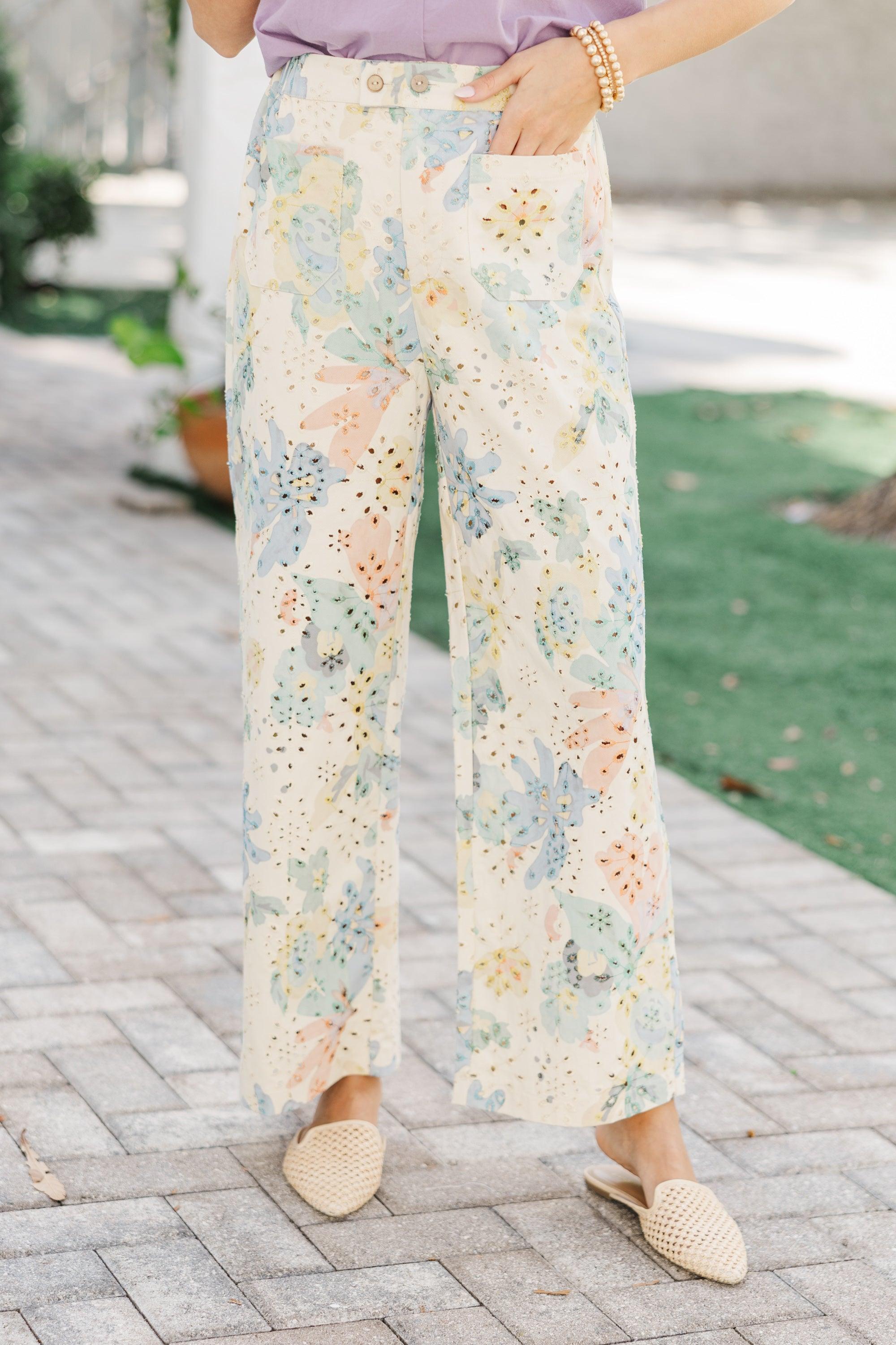 Pretty Petals Blue Eyelet Wide Leg Pants Female Product Image