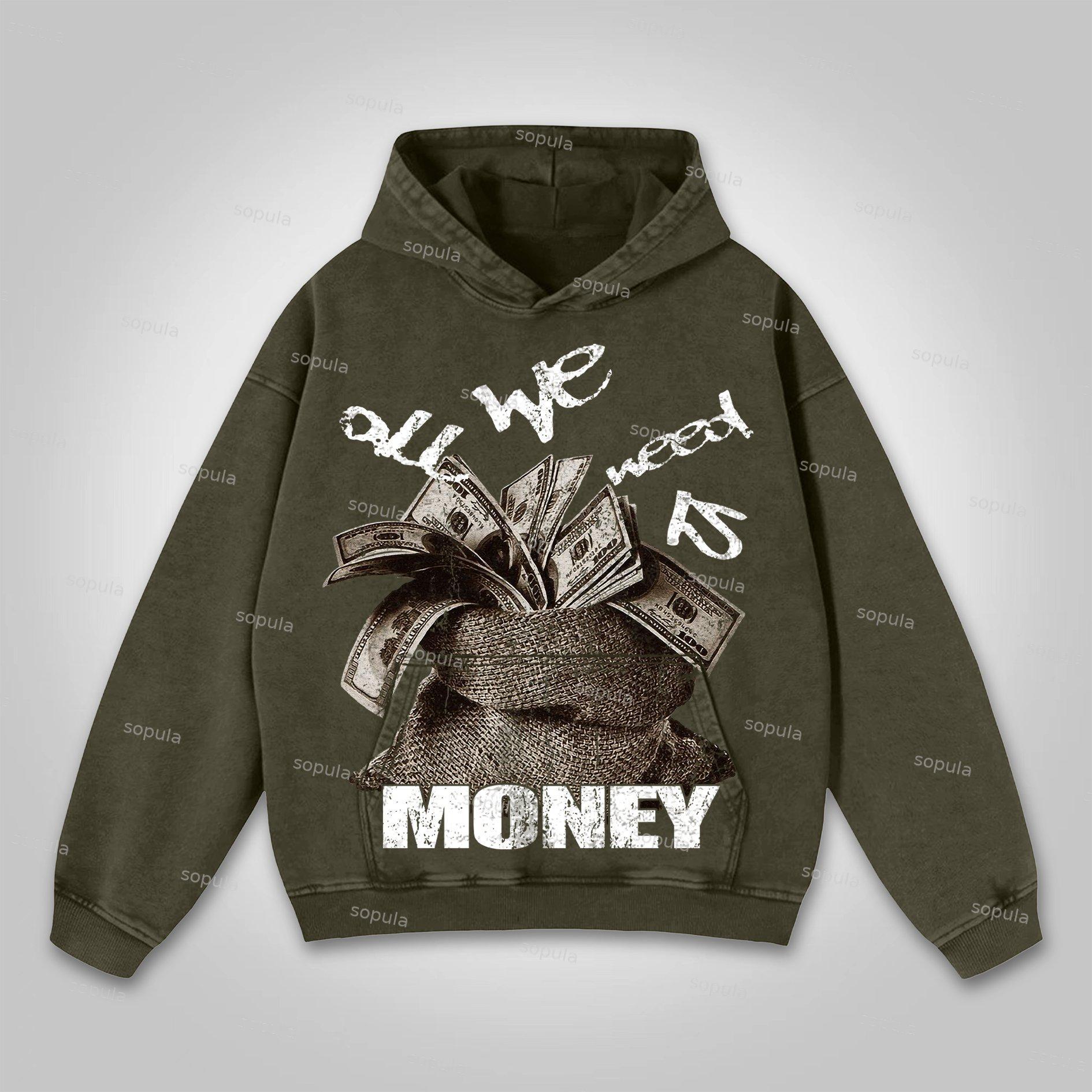 Sopula All We Need Is Money Graphic Print Washed Hoodie Product Image