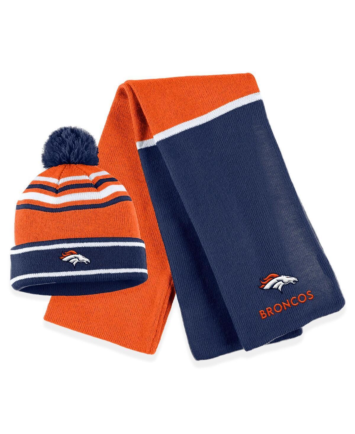 Womens Wear by Erin Andrews Orange Denver Broncos Colorblock Cuffed Knit Hat with Pom and Scarf Set Product Image