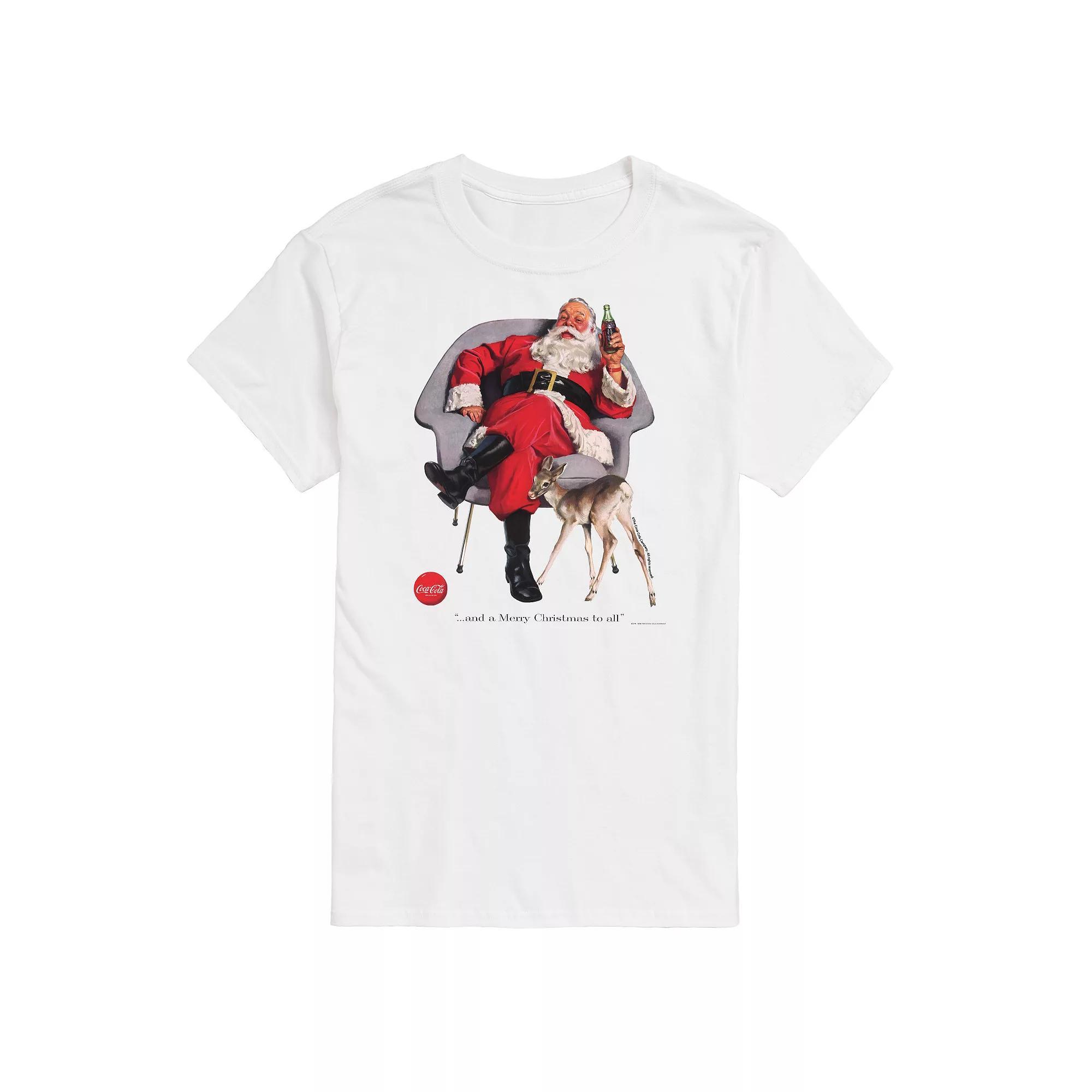 Men's CocaCola Sitting Santa With Deer Tee, Size: Medium, Beige Product Image