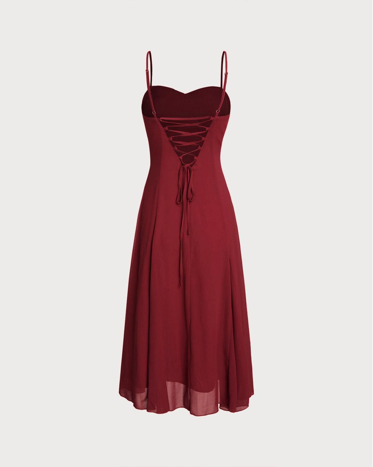 Red A-Line Corset Slip Midi Dress Product Image