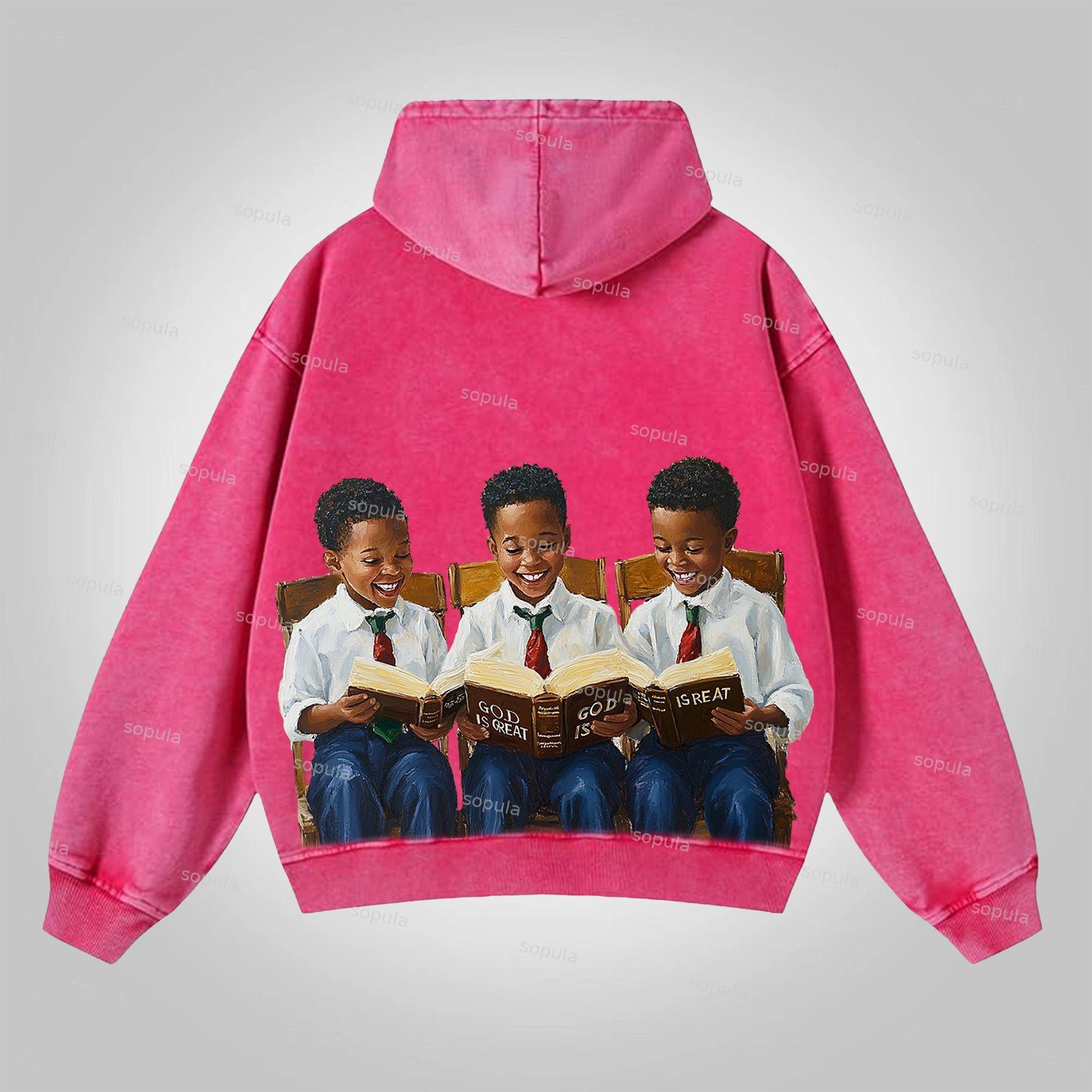 Sopula Saints God Is Reat Graphics Acid Washed Oversized Zip-up Hoodie Product Image